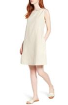 Women's Eileen Fisher Varied Stripe Hemp & Organic Cotton Shift Dress, Size - Beige