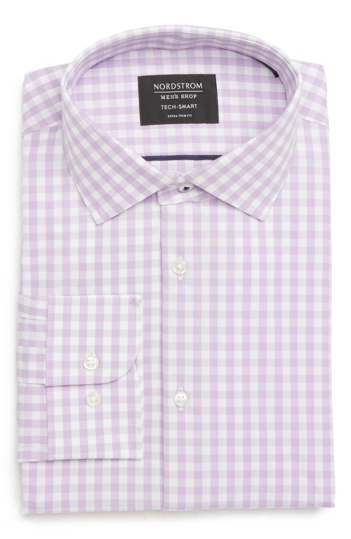 Men's Nordstrom Men's Shop Tech-smart Extra Trim Fit Stretch Check Dress Shirt .5 - 32/33 - Purple
