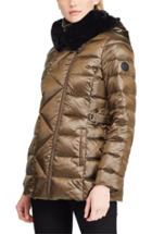 Women's Lauren Ralph Lauren Asymmetrical Placket Faux Fur Trim Quilted Jacket - Grey