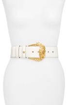 Women's Versace First Line Baroque Buckle Leather Belt - Off White/ Gold