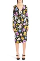 Women's Dolce & Gabbana Iris Print Ruched Stretch Silk Dress Us / 46 It - Black