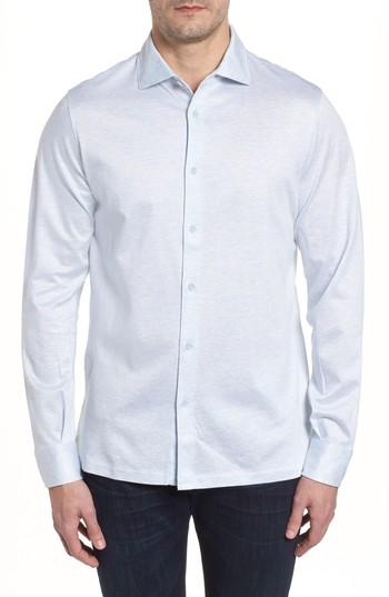 Men's Bugatchi Regular Fit Silk Blend Sport Shirt, Size - Blue
