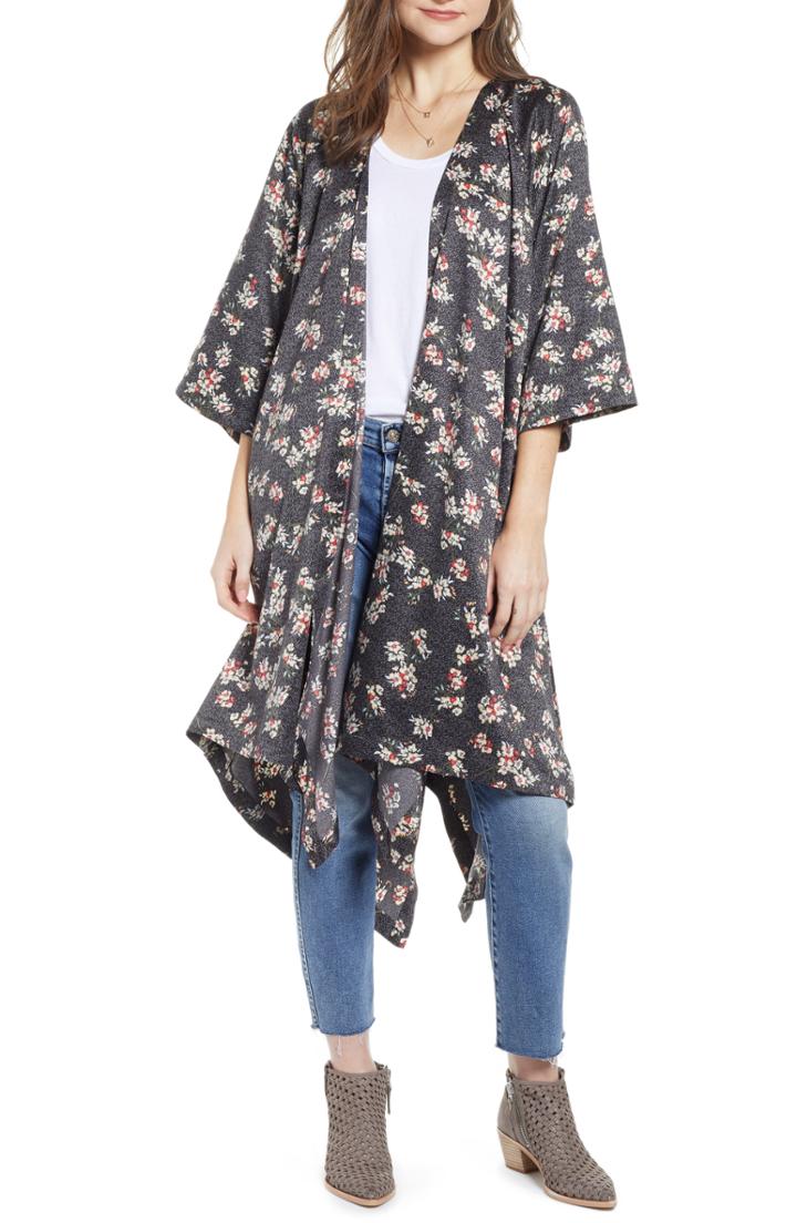 Women's Treasure & Bond Print Long Kimono, Size - Black