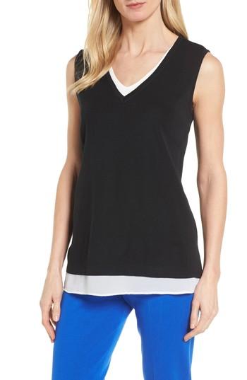 Women's Ming Wang V-neck Contrast Tank Top - Black