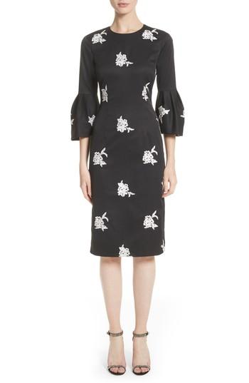 Women's Sachin & Babi Noir Embroidered Bell Sleeve Sheath Dress - Black