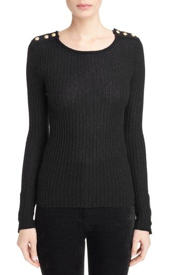 Women's Balmain Button Detail Ribbed Sweater Us / 36 Fr - Black
