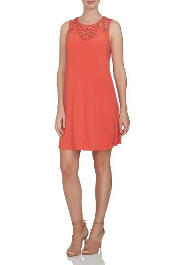 Women's Cece Cutout Yoke A-line Shift Dress - Red