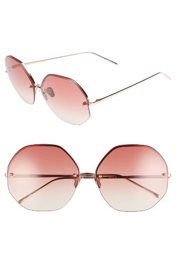 Women's Linda Farrow 63mm Semi Rimless Round Titanium Sunglasses - Rose Gold/ Burgundy