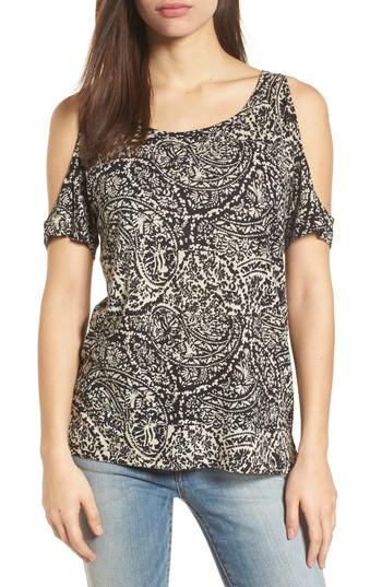 Women's Lucky Brand Cold Shoulder Paisley Top - Black