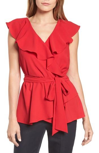 Women's Halogen Ruffled Tie Waist Top - Red