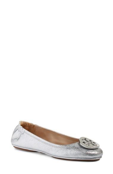 Women's Tory Burch 'minnie' Travel Ballet Flat M - Metallic