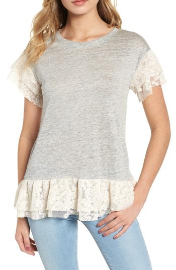 Women's Chelsea28 Lace Trim Ruffle Linen Top, Size - Grey