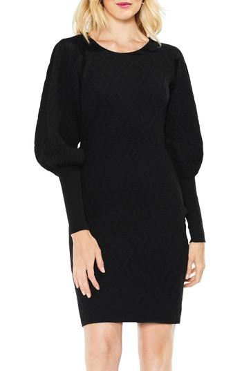 Women's Vince Camuto Bubble Sleeve Textured Jacquard Dress - Black