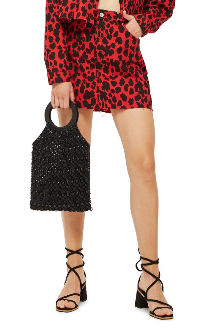 Women's Topshop Leopard Print Denim Skirt Us (fits Like 0-2) - Red