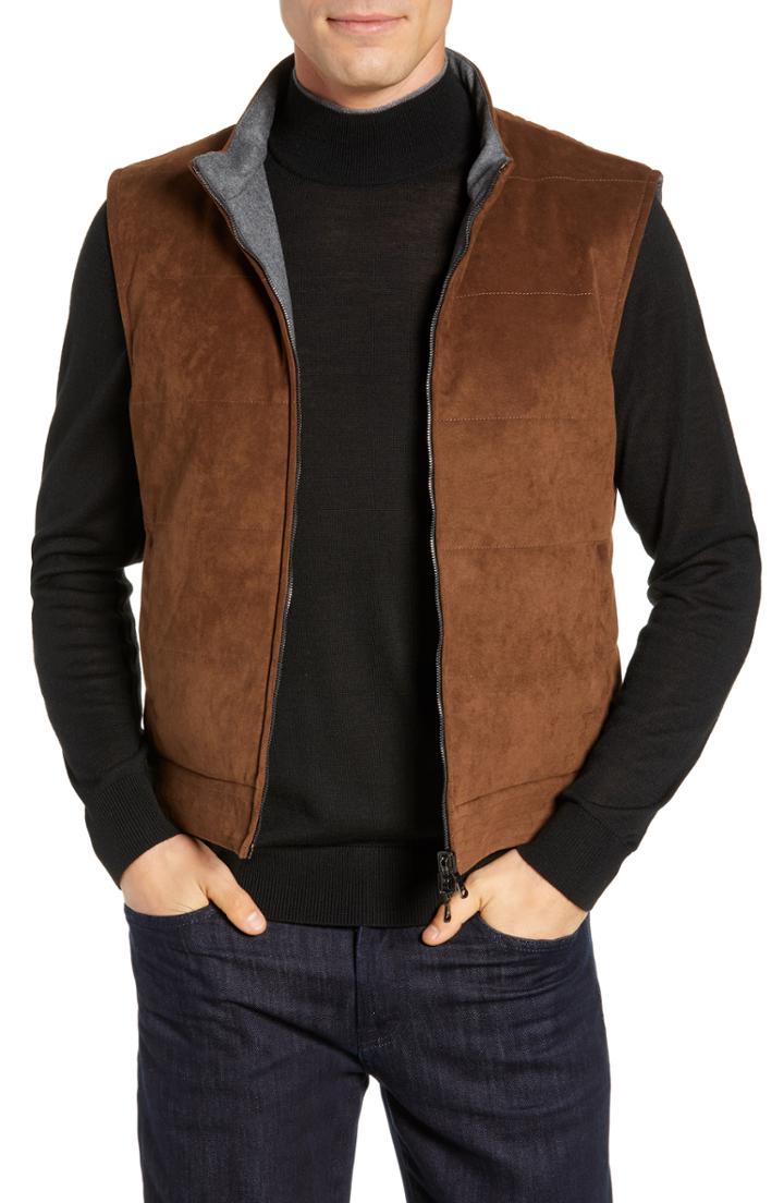 Men's Samuelsohn Raydon Faux Suede Reversible Vest R - Beige