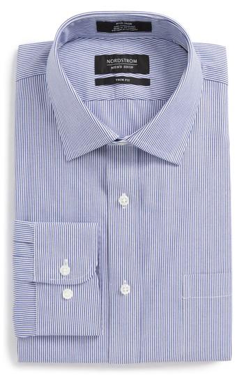 Men's Nordstrom Men's Shop Trim Fit No-iron Stripe Dress Shirt .5 32/33 - Blue