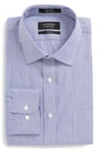 Men's Nordstrom Men's Shop Trim Fit No-iron Stripe Dress Shirt .5 32/33 - Blue