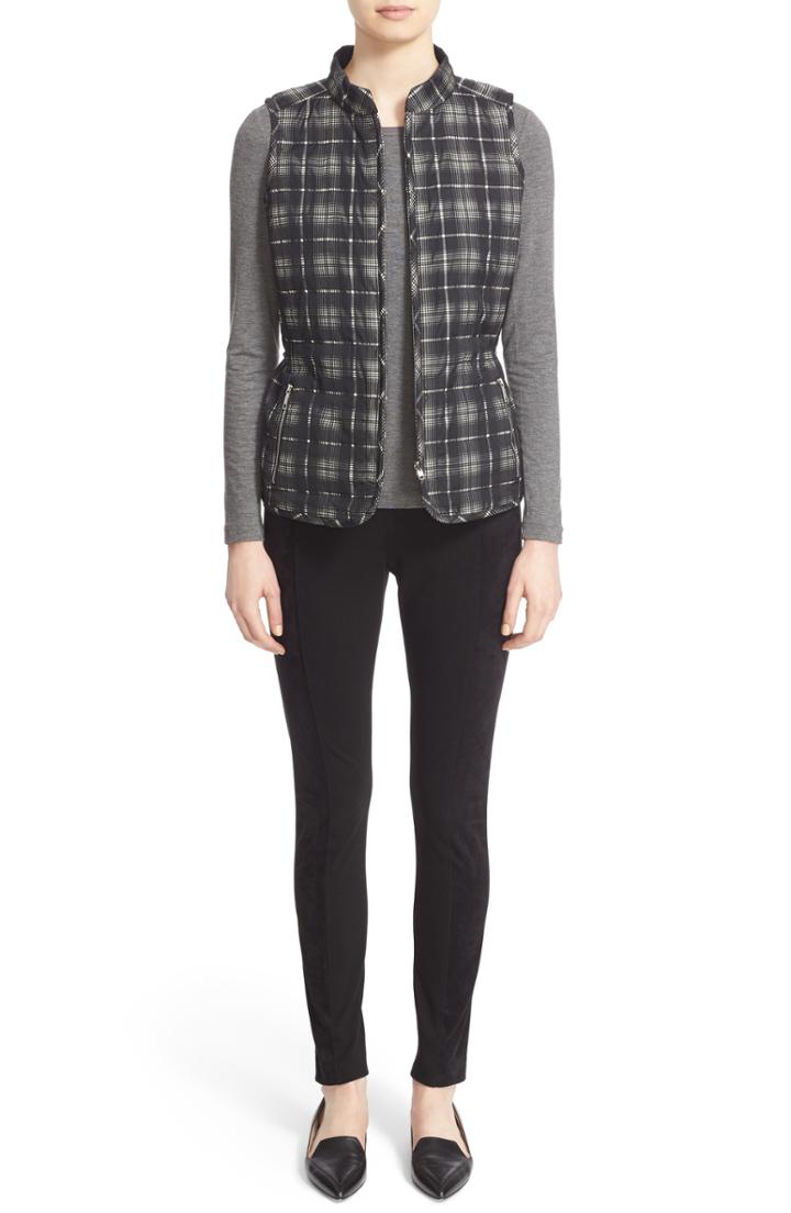Women's Lafayette 148 New York Punto Milano Faux Suede Paneled Leggings, Size - Black