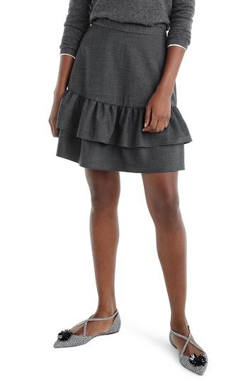 Petite Women's J.crew Wool Flannel Ruffle Skirt P - Grey