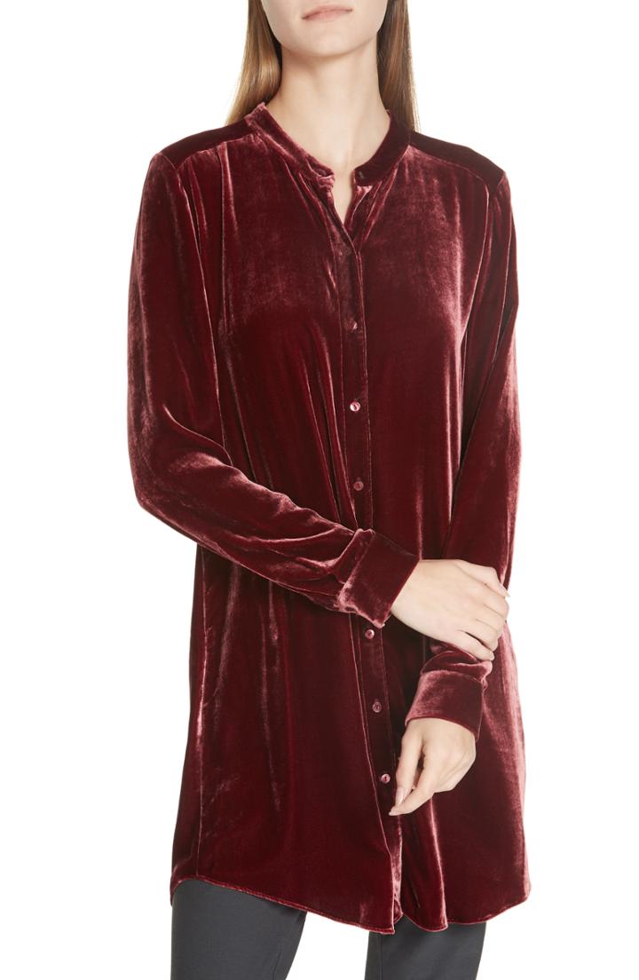 Women's Eileen Fisher Long Velvet Shirt, Size - Red