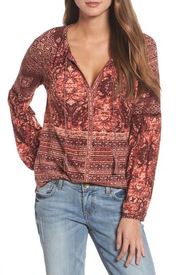 Women's Lucky Brand Mixed Print Top - Burgundy