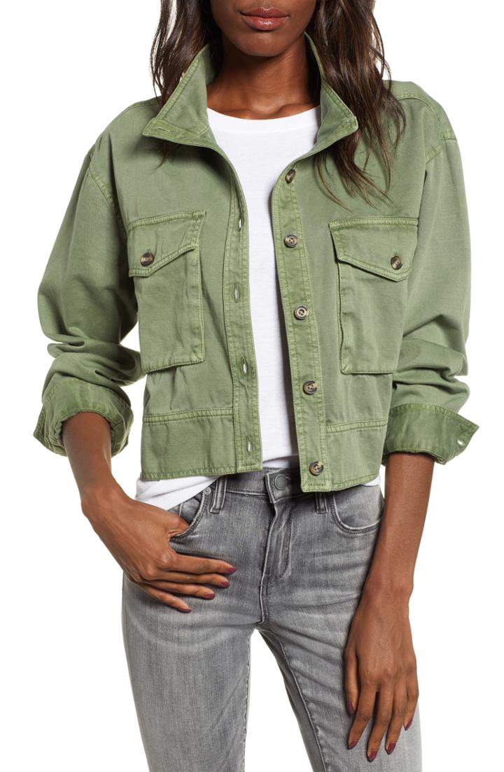 Women's Bp. Crop Military Jacket, Size - Green