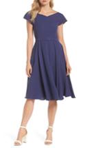 Women's Gal Meets Glam Collection Sally Belted Crepe Fit & Flare Dress - Blue