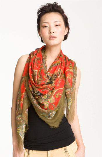 Alexander Mcqueen Floral Paisley Pashmina Womens Coral/ Light Green One Size