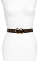 Women's Halogen Double Ring Croc Embossed Faux Leather Belt - Brown Saddle
