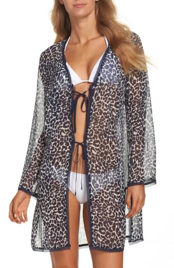 Women's Tory Burch Clouded Leopard Cabana Silk Cover-up Caftan - Blue