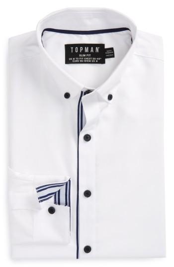 Men's Topman Slim Fit Taped Shirt, Size - White