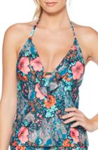 Women's Laundry By Shelli Segal Floral Paisley Ruffle Underwire Tankini Top - Blue/green
