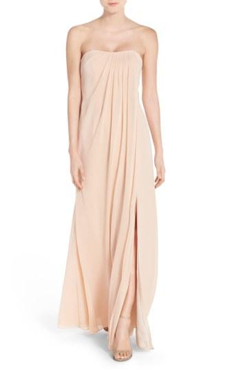 Women's Jenny Yoo Raquel Front Slit Strapless Chiffon Gown