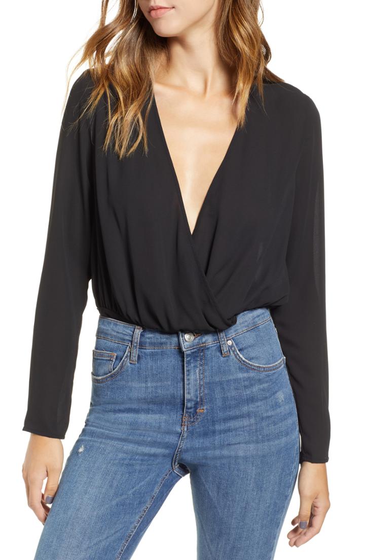Women's Love, Fire Long Sleeve Surplice Neck Bodysuit