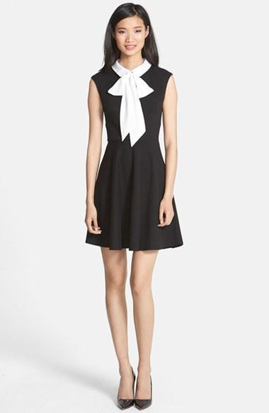Betsey Johnson Bow Collar Stretch Jacquard Fit &