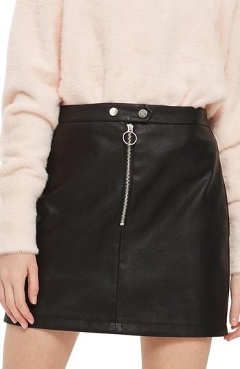 Women's Topshop Zip Front Faux Leather Miniskirt Us (fits Like 0) - Black