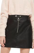 Women's Topshop Zip Front Faux Leather Miniskirt Us (fits Like 0) - Black