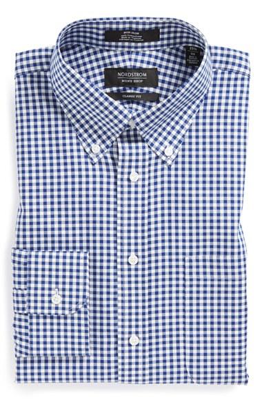 Men's Nordstrom Men's Shop Classic Fit Non-iron Gingham Dress Shirt .5 32 - Blue (online Only)