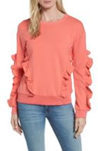 Women's Halogen Ruffle Detail Sweatshirt - Coral