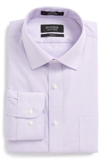 Men's Nordstrom Men's Shop Trim Fit No-iron Stripe Dress Shirt .5 32/33 - Purple