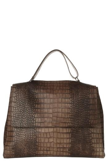 Orciani Large Sveva Croc Embossed Calfskin Leather Convertible Satchel - Brown