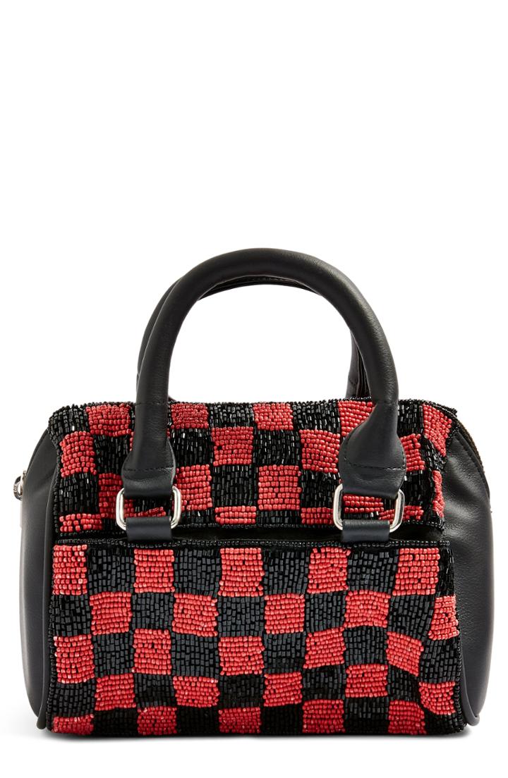 Topshop Checkerboard Mini Bowler Bag - Red
