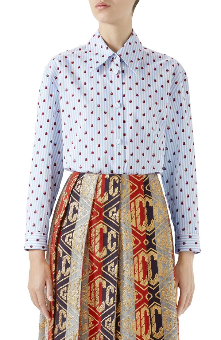 Women's Gucci Ladybug Print Poplin Shirt Us / 40 It - Blue