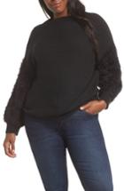 Women's Cece Fuzzy Sleeve Cotton Blend Pullover Sweater, Size - Black