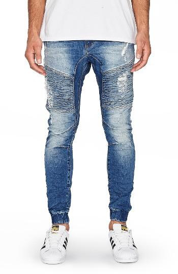 Men's Nxp Destroyer Moto Denim Jogger Pants - Blue