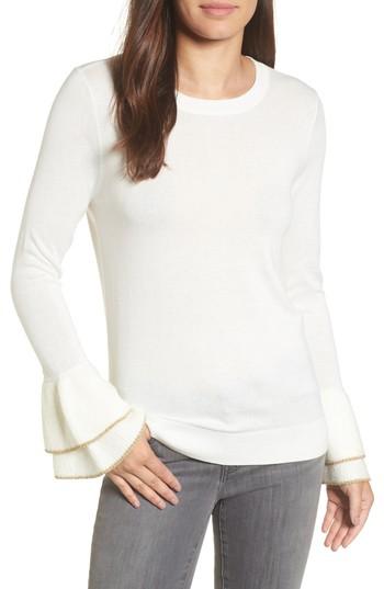 Women's Halogen Metallic Trim Flare Cuff Sweater - Ivory