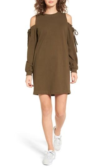 Women's Cold Shoulder Sweatshirt Dress - Green