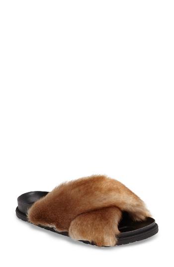 Women's Topshop Harissa Faux Fur Slide Sandal .5us / 35eu - Beige