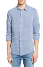Men's 1901 'rivers' Slim Fit Woven Linen Shirt - Blue