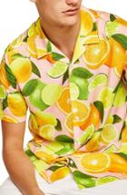 Men's Topman Lemon Print Camp Shirt - Pink